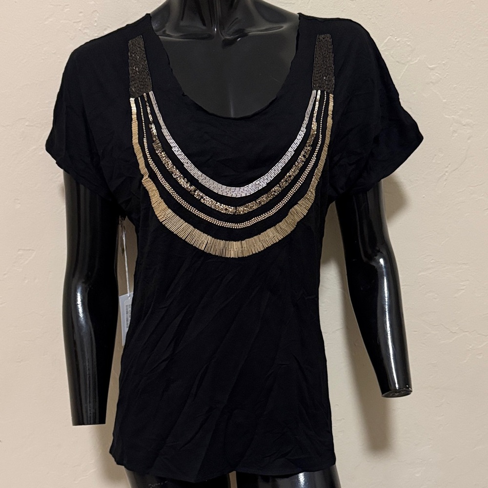 Chic Black Women's Blouse with Metallic Accents